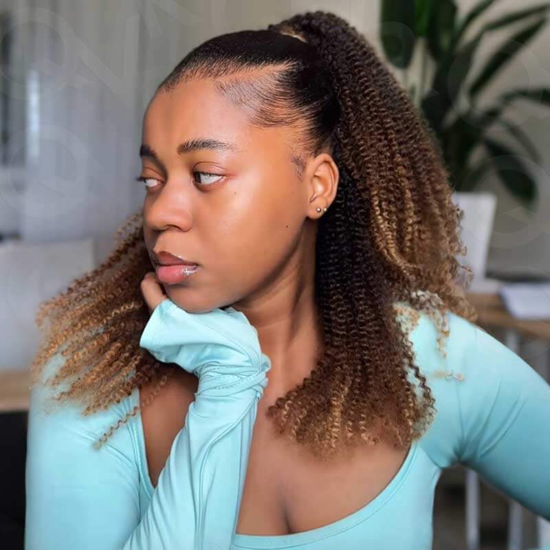 QVR Ombre #T1B/30/27 Feather Crochet Hair Afro Kinky Curly Machine Made Human Hair Extension