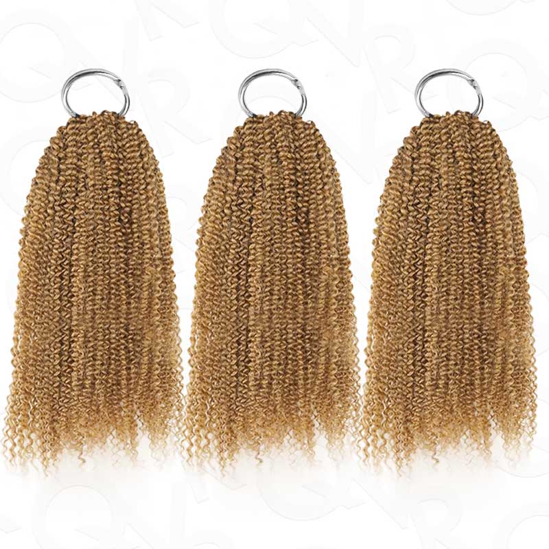QVR Honey Blonde #27 Crochet Hair Afro Kinky Curly Machine Made Feather Human Hair Extension