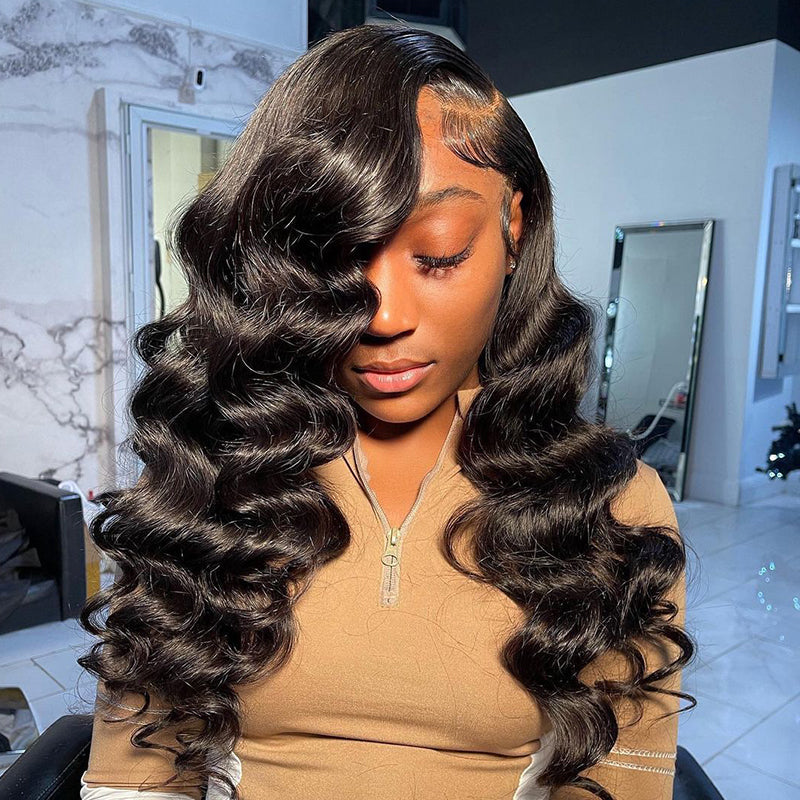 24 Loose Wave Transparent Lace 13x4/4x4  Lace Frontal Wig Human Hair Wig Natural Black