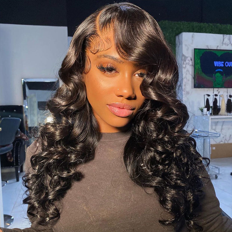24 Loose Wave Transparent Lace 13x4/4x4  Lace Frontal Wig Human Hair Wig Natural Black
