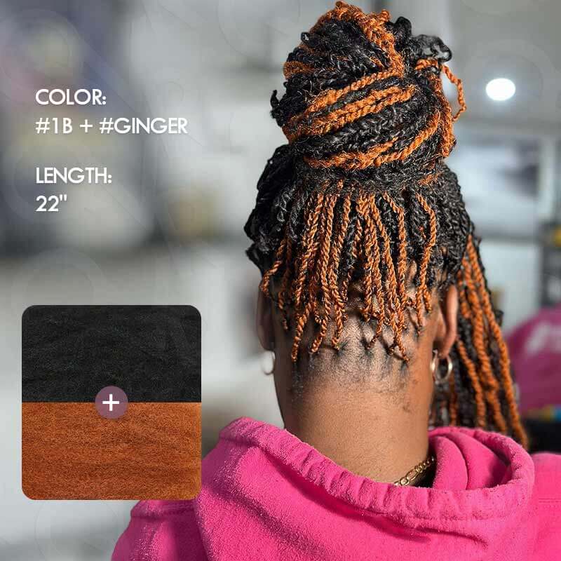 QVR Natural Black+Auburn Brown Two Colors Afro Kinky Bulk Human Hair For Braiding DreadLock