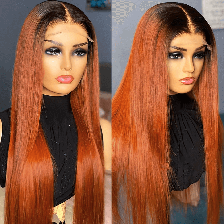 QVR Cinnamon Brunette With Dark Roots Ombre Ginger Color Wig 13x4/4x4 Transparent Lace Frontal Wigs For Black Women
