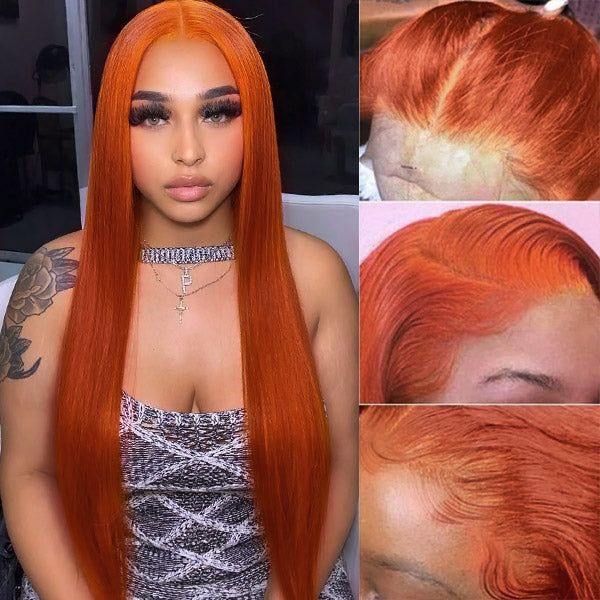 QVR Ginger Orange Body Wave Wigs Brazilian Virgin Hair 4x4 Lace Closure Wigs Pre Plucked with Baby Hair