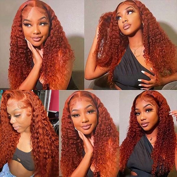 QVR Ginger Orange Lace Part Wigs Curly 13x4 Lace Frontal Human Hair Wigs