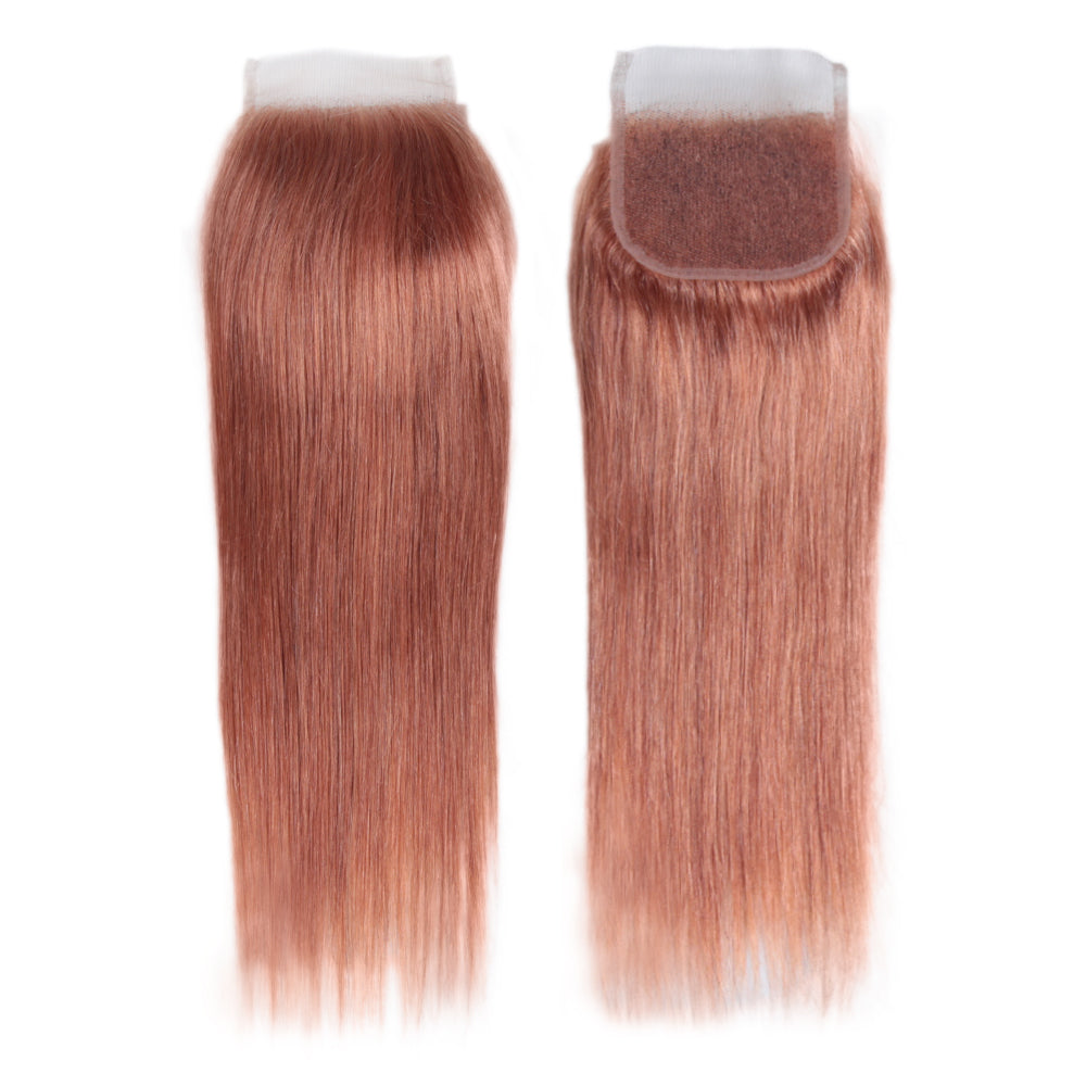 QVR Straight Bundles With Closure Remy Human Hair Weave 3 bundles with 4*4 Lace Closure Pink Color