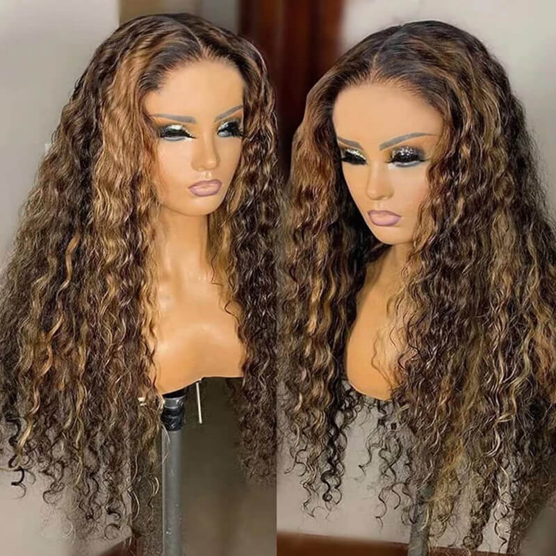 Balayage Highlight Deep Wave HD Lace 13x4 Transparent Lace 180% Density Color Wigs Free Part