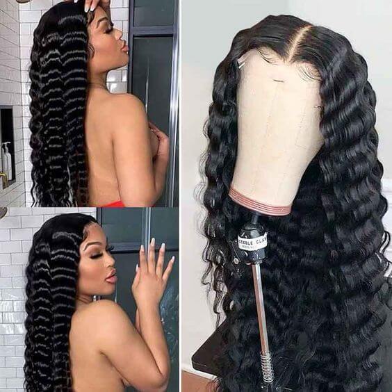 QVR Loose Deep Wave Wig Long Human Hair Wigs 13x4 Lace Front Wigs