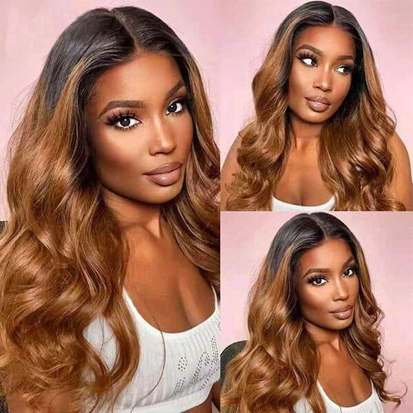 QVR Body Wave Hair 1B/30 Ombre Honey Brown Color Glueless 13x4 Lace Frontal Wig 100% Virgin Human Hair Wigs