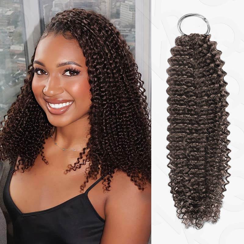 QVR Dark Brown #4 Crochet Hair Afro Kinky Curly Machine Made Feather Human Hair Extension
