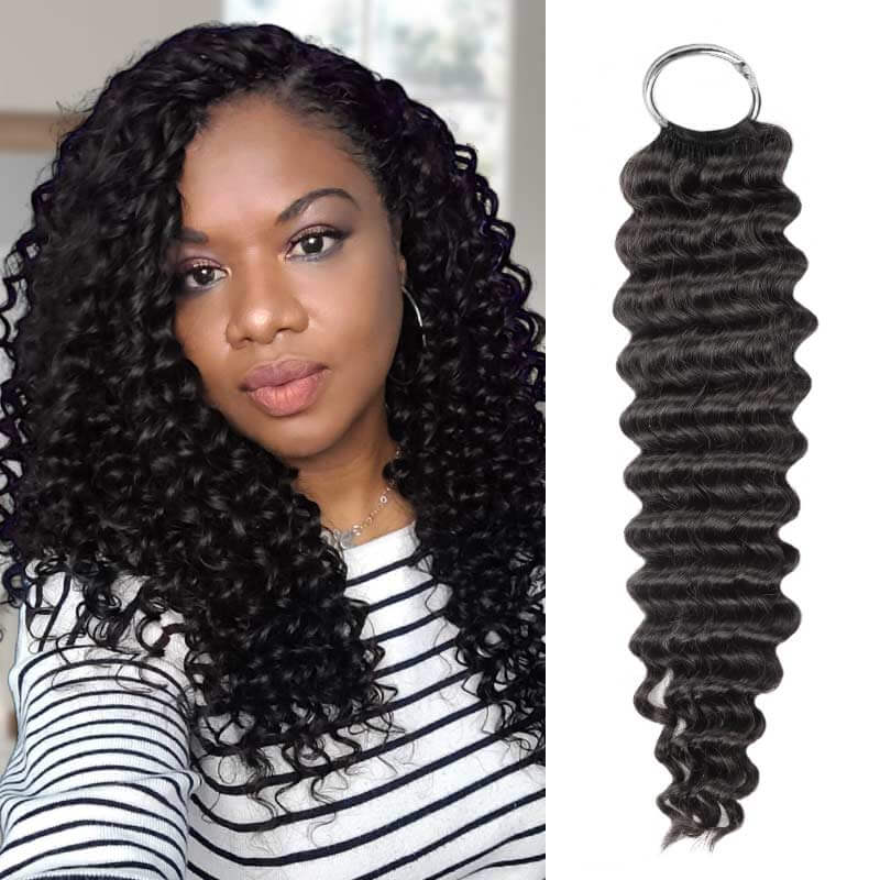 QVR Kinky Straight Feather Crochet Human Hair with Sprial Ends Machine Made Crochet Weave Hair Extensions