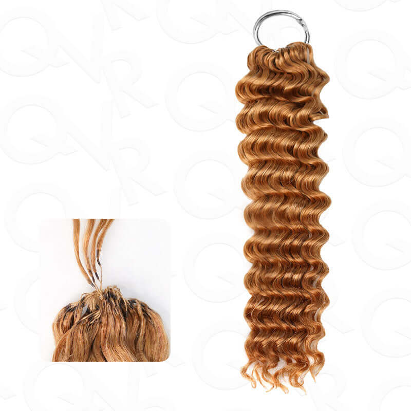 QVR Honey Blonde #27 Crochet Hair Water Wave Machine Made Feather Human Hair Extension