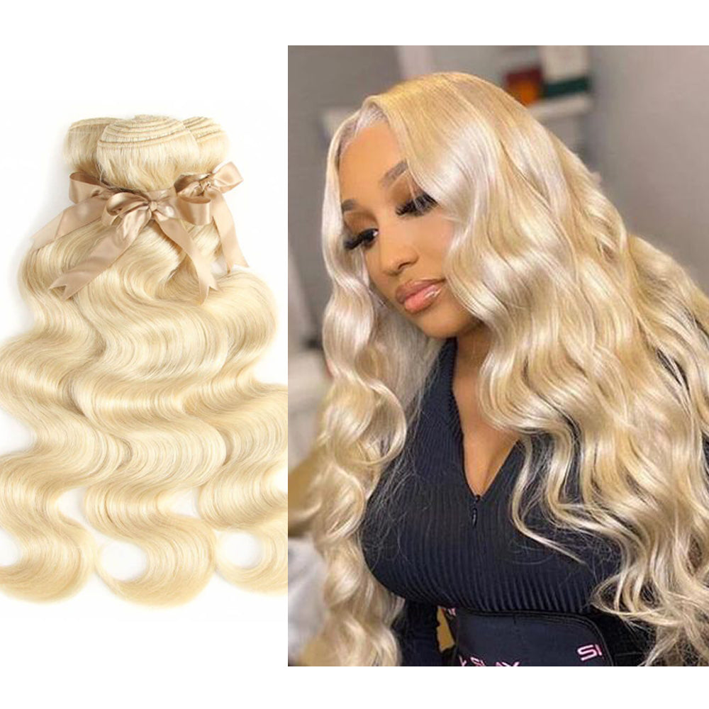QVR Remy Human Hair Blonde Body Wave 3 Bundles 613 Brazilian Human Hair Wavy bundles