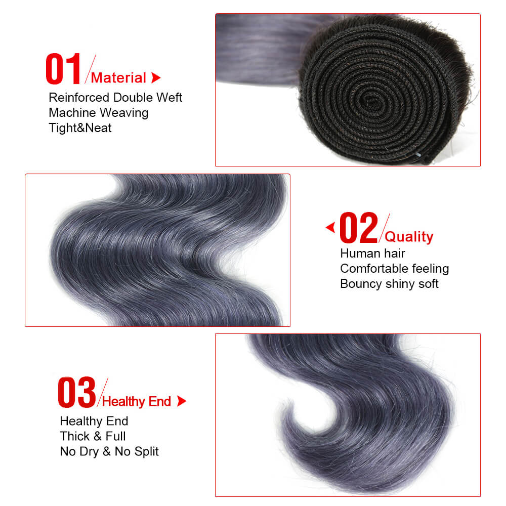 QVR Virgin Human Hair Ombre Haze Blue 1pc Body Wave Bundle