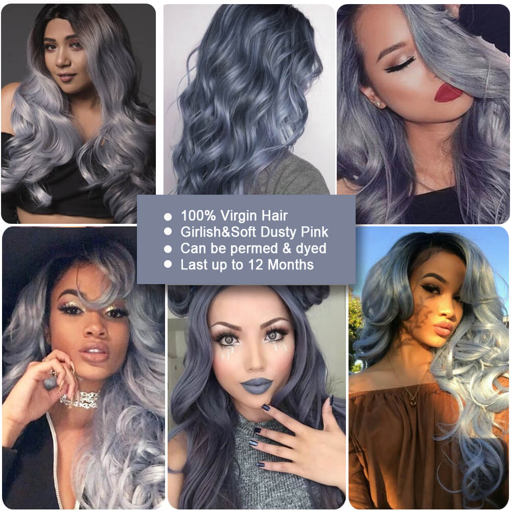 QVR Virgin Human Hair Ombre Haze Blue 1pc Body Wave Bundle