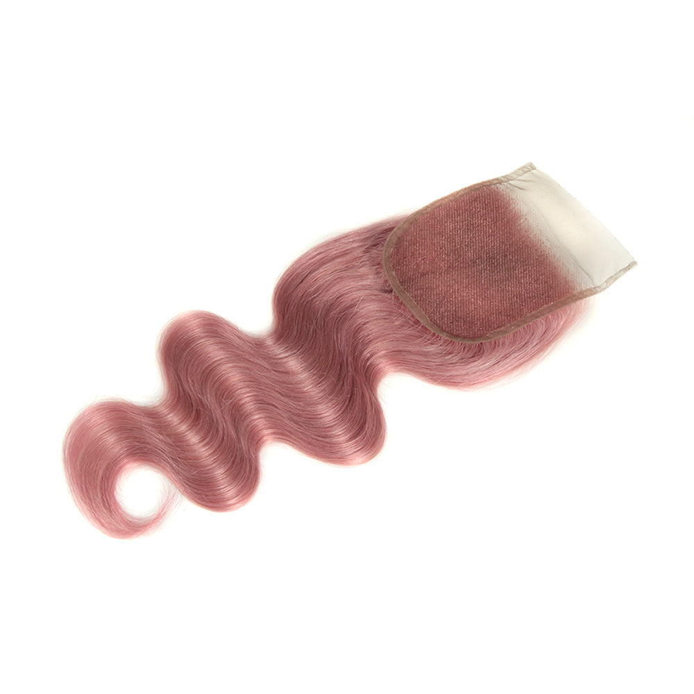 QVR Virgin Human Hair 4*4 Body Wave Closure Pink2