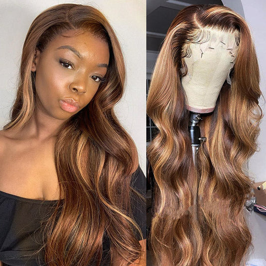 QVR Body Wave Human Hair Wigs Highlight Balayage HD Lace Front Wigs 4x4 5x5 Lace Closure Wigs