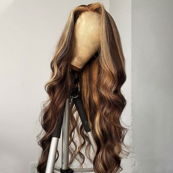 Honey Blonde Highlight Lace Front Wigs Body Wave Human Hair Wig 13x4 HD Lace Frontal Wigs