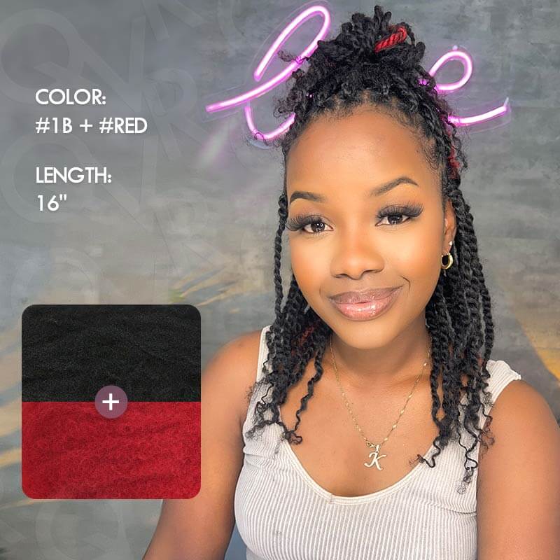 QVR #Red+#1B Two Colors Afro Kinky Bulk Human Hair For Braiding DreadLock