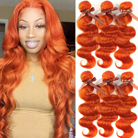 Queen Remy Ginger  Human Hair 3 Bundles Body Wave Hair Orange Color
