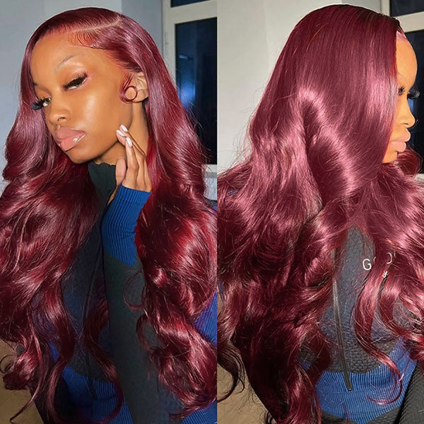 99J Burgundy Colored Wigs Body Wave Hair 13x6 HD Lace Front Wigs 30 Inch