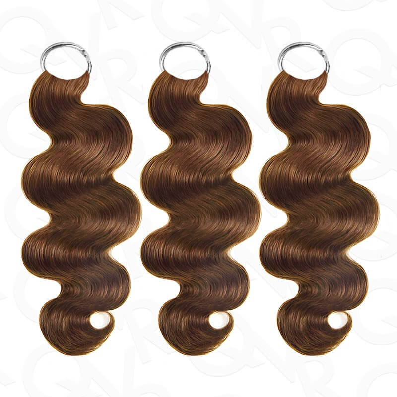 QVR Auburn Brown #30 Crochet Hair Body Wave Machine Made Feather Human Hair Extension