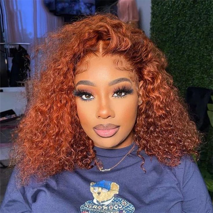QVR Ginger Orange Lace Part Wigs Curly 13x4 Lace Frontal Human Hair Wigs
