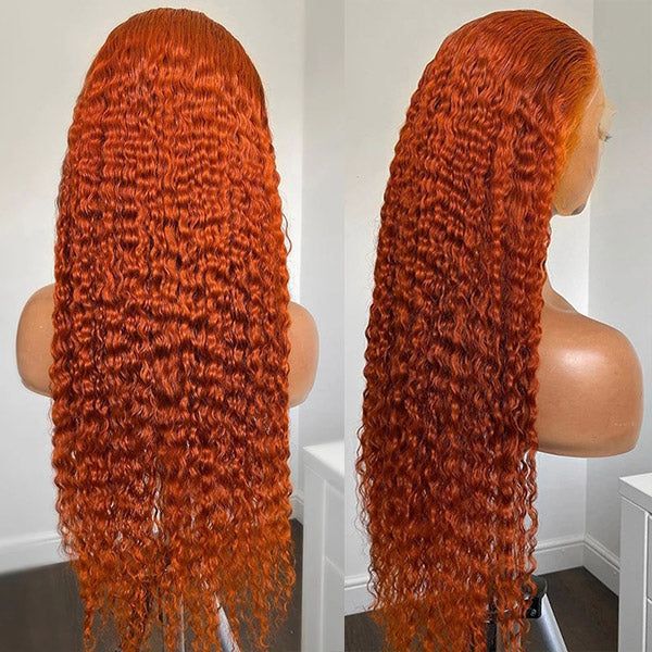 QVR Ginger Orange Lace Part Wigs Curly 13x4 Lace Frontal Human Hair Wigs