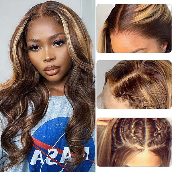 QVR Body Wave Human Hair Wigs Highlight Balayage HD Lace Front Wigs 4x4 5x5 Lace Closure Wigs