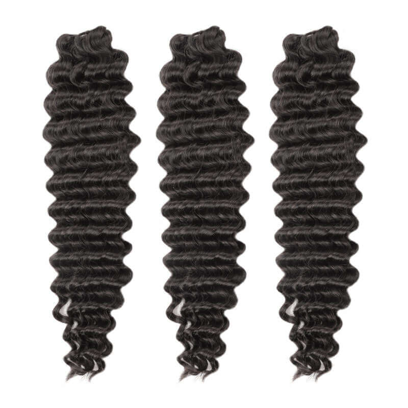 QVR Seamless Deep Curly Handmade Feather Crochet Braid Natural Black Human Hair Extensions