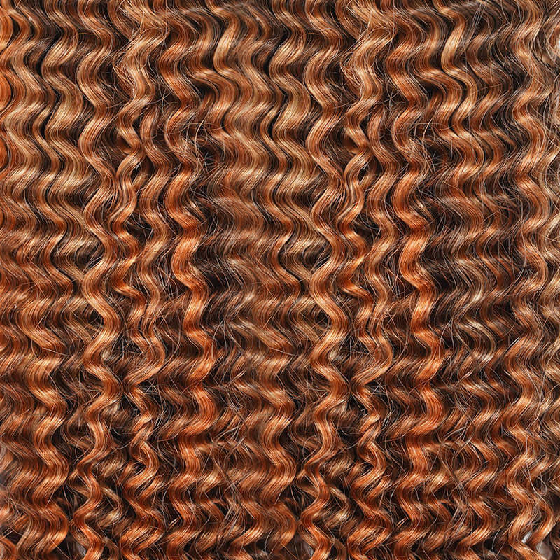 New User Only|QVR Seamless Small Kinky Curly Highlight #P4/27 Feather Crochet Human Hair