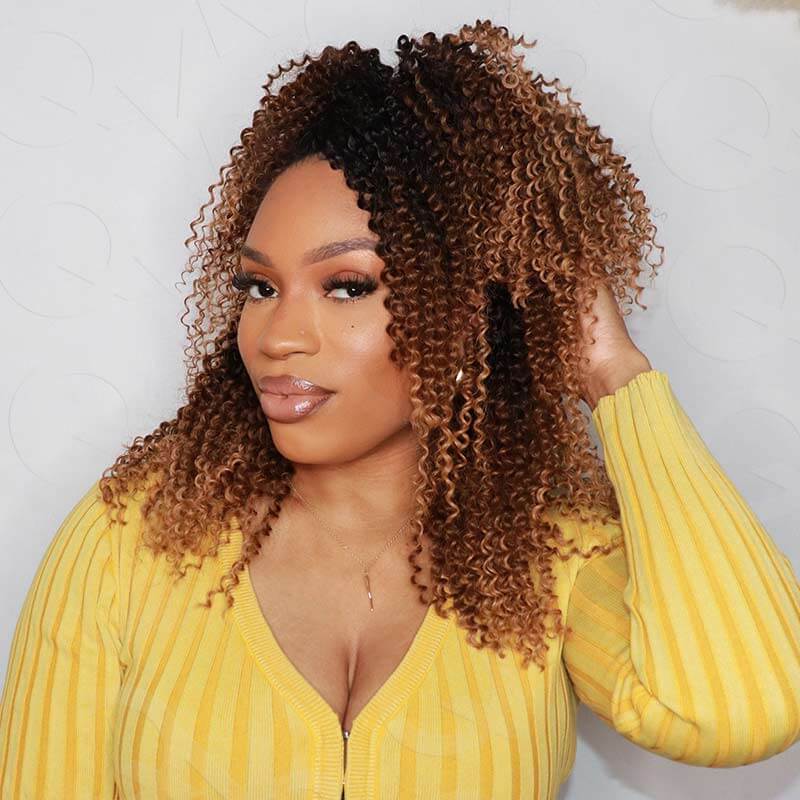 US Only|QVR #T1B/30/27 Small Kinky Curly Feather Crochet Human Hair