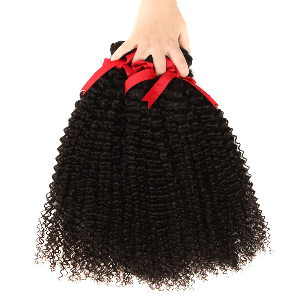 QVR Virgin Human Hair Curly 3 Bundles With 360 Lace Closure