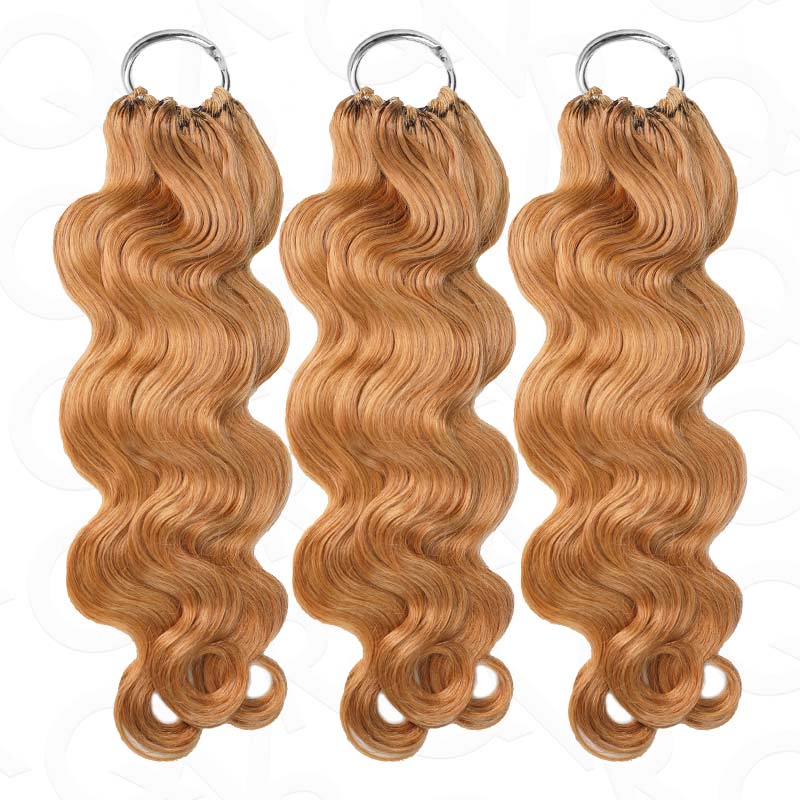 QVR Honey Blonde #27 Crochet Hair Body Wave Machine Made Feather Human Hair Extension