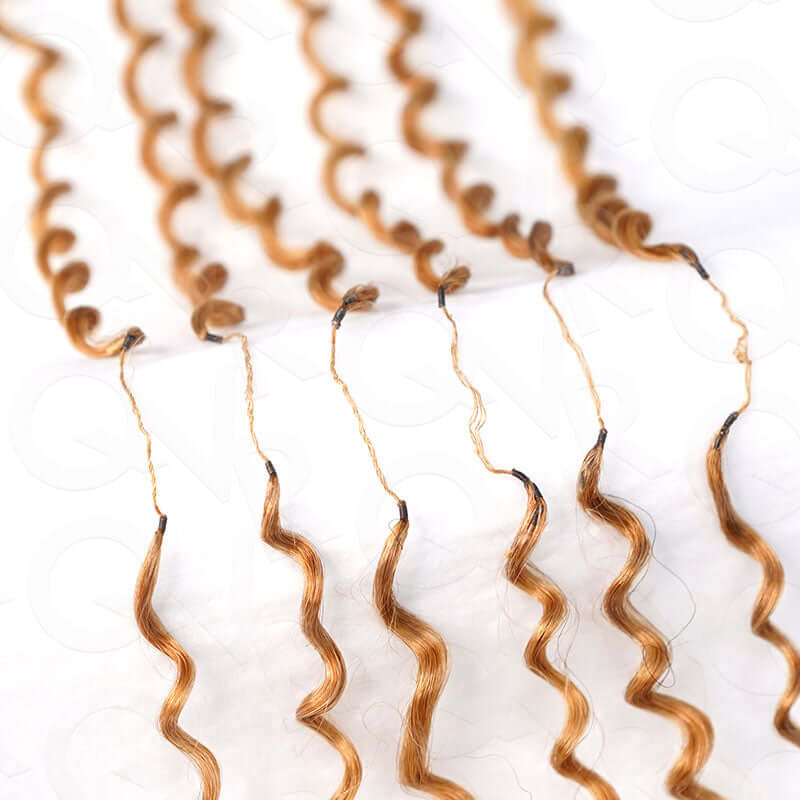 QVR Honey Blonde #27 Crochet Hair Small Kinky Curly Machine Made Feather Human Hair Extension
