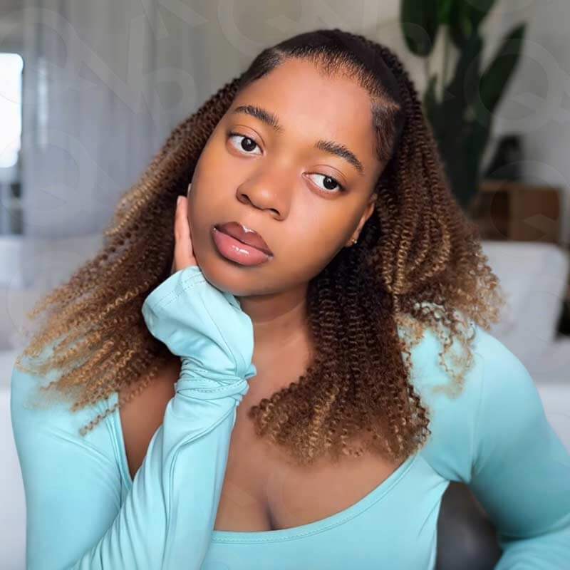 QVR Ombre #T1B/30/27 Feather Crochet Hair Afro Kinky Curly Machine Made Human Hair Extension