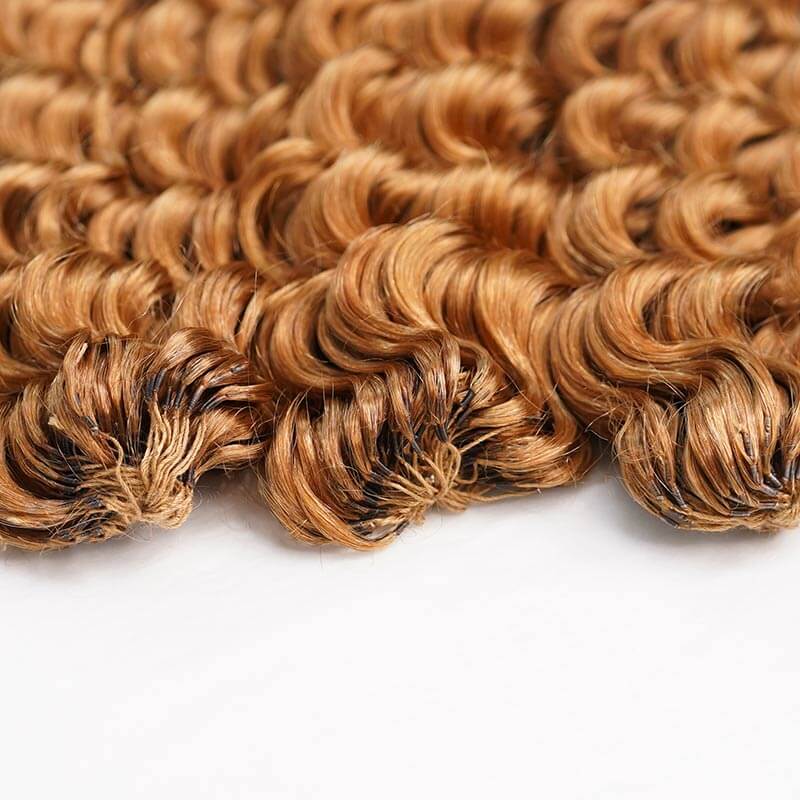 QVR Honey Blonde #27 Crochet Hair Deep Wave Machine Made Feather Human Hair Extension
