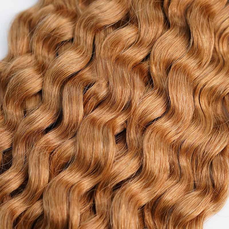 QVR Honey Blonde #27 Crochet Hair Water Wave Machine Made Feather Human Hair Extension