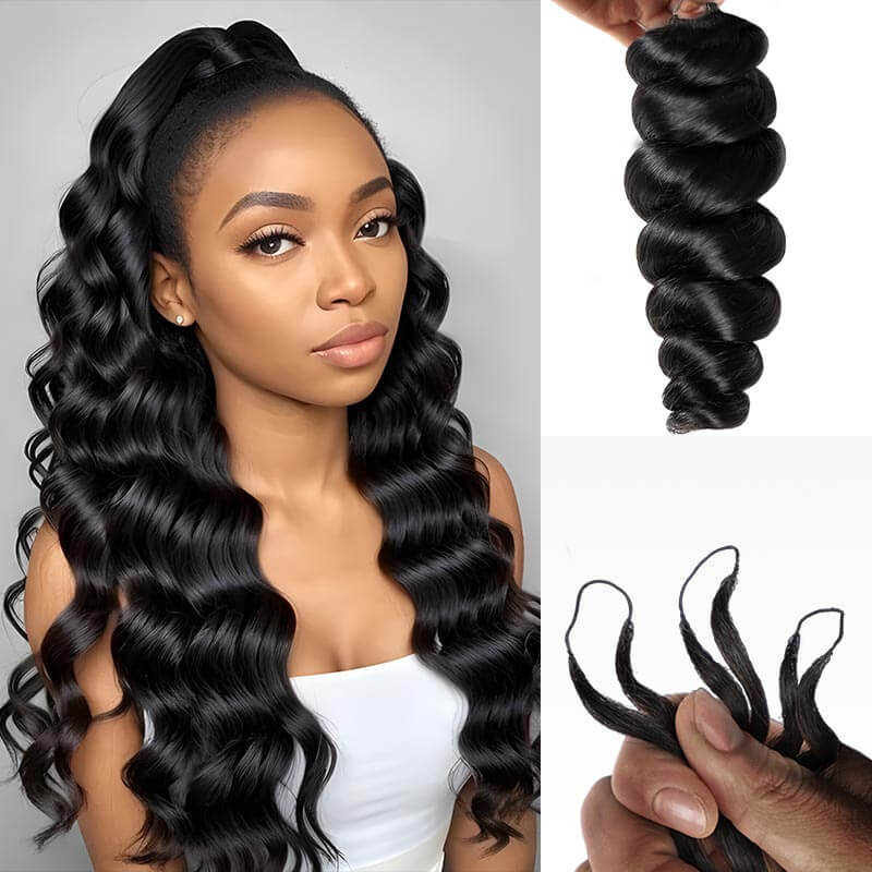 QVR 1 Pack Handmade Feather Crochet Braid Natural Black Human Hair Extensions