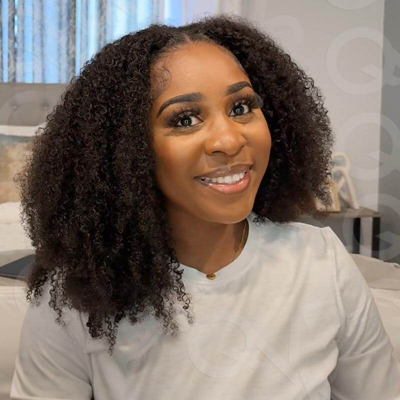 US Only|QVR #1B Afro Kinky Curly Feather Crochet Human Hair
