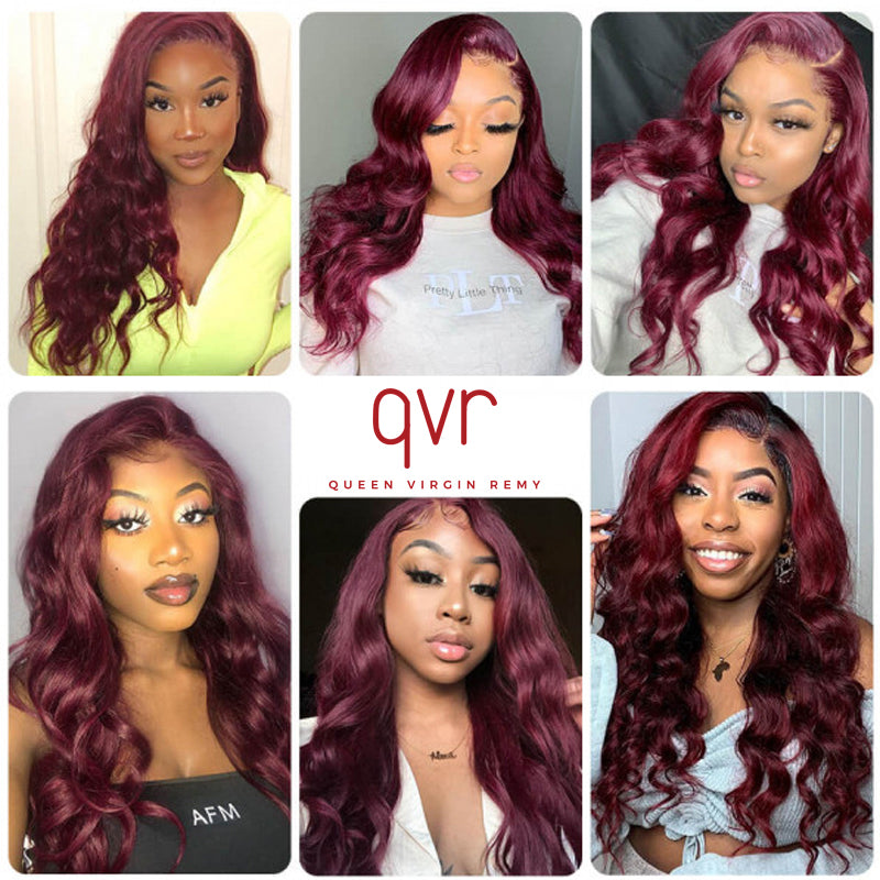 QVR Body Wave Bundles With Closure Remy Brazilian Human Hair Burgundy 99J Dyed 3 Bundles With 4x4 Closure