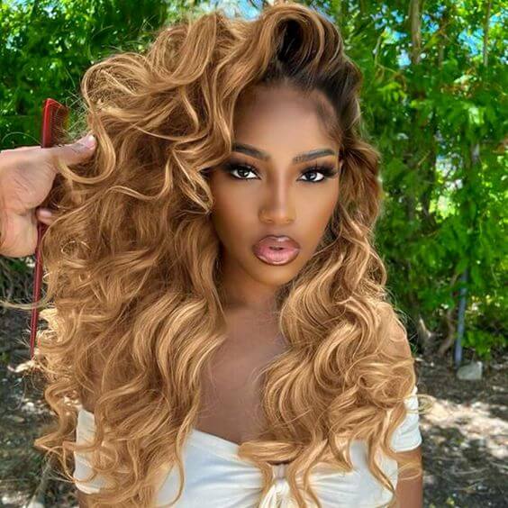 QVR Straight 1B/27 Honey Blonde 4x4 Lace Closure Wigs with Dark Roots For Black Women Human Hair Wigs