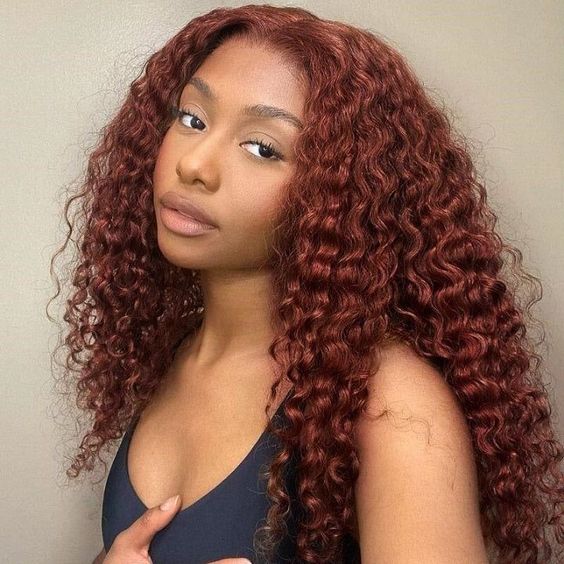 QVR Deep Wave Reddish Brown 13x4 Lace Frontal Wigs Pre-plucked Human Hair Wigs