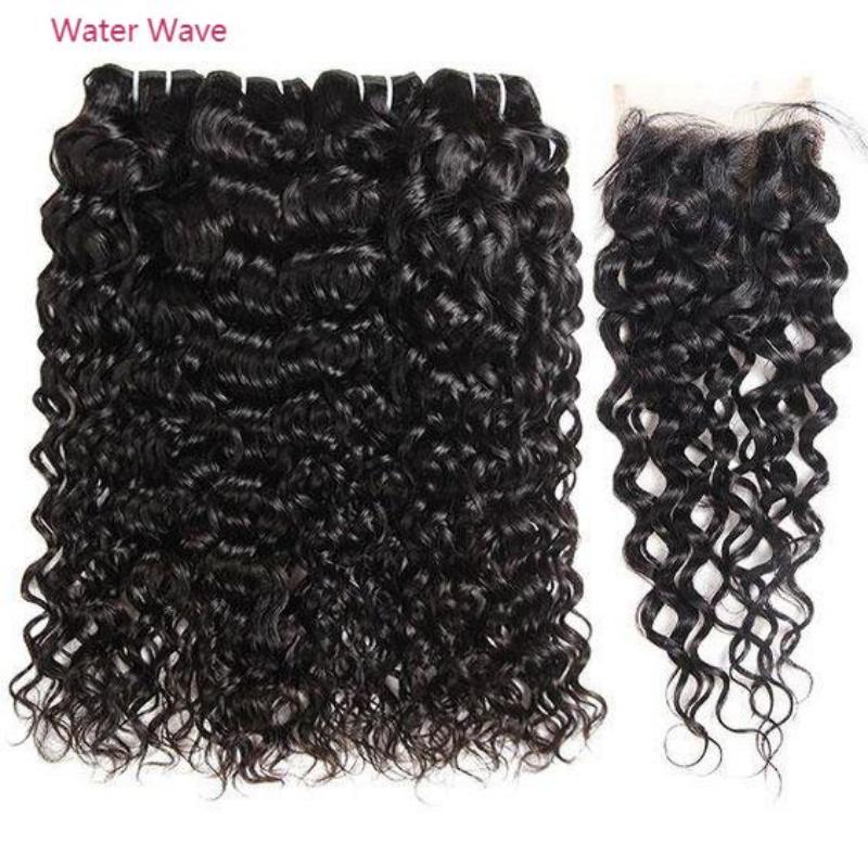 Queen Remy Human Hair Water Wave Bundles Deep Wave Jerry Curly Kinky Curly  3 Bundles With Closure 4x4 Lace Closure