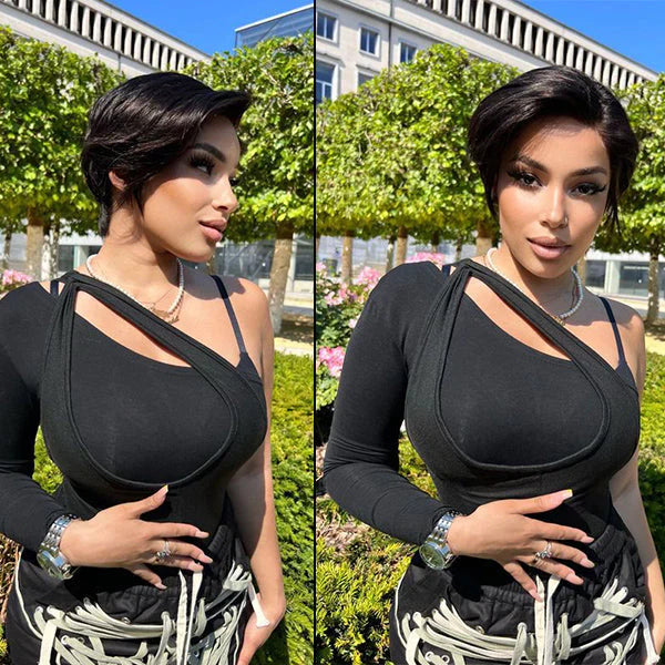 QVR Side Part Pixie Cut Short Wigs T Part Lace Wigs