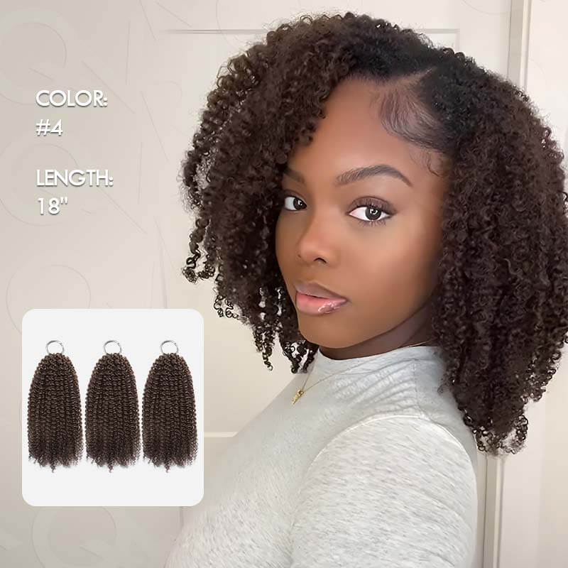 Flash Sale|QVR Dark Brown #4 Afro Kinky Curly Feather Crochet Human Hair