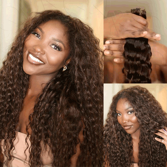 Wholesale|Buy 15 Packs Dark Brown Water Wave Feather Crochet Weave Human Hair Extensions Send 10 Free Packs
