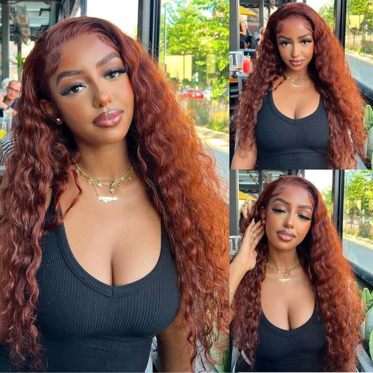 QVR Pre-plucked Reddish Brown 13x4 Lace Frontal Water Wave Wigs Human Hair Wigs