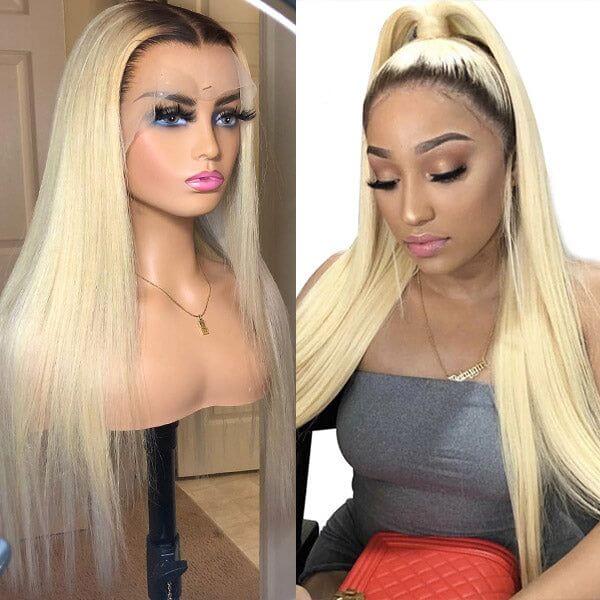 QVR 1B/613 Color 13x4 Transparent Lace Front Wigs Ombre Color Wigs Straight Human Hair Wigs