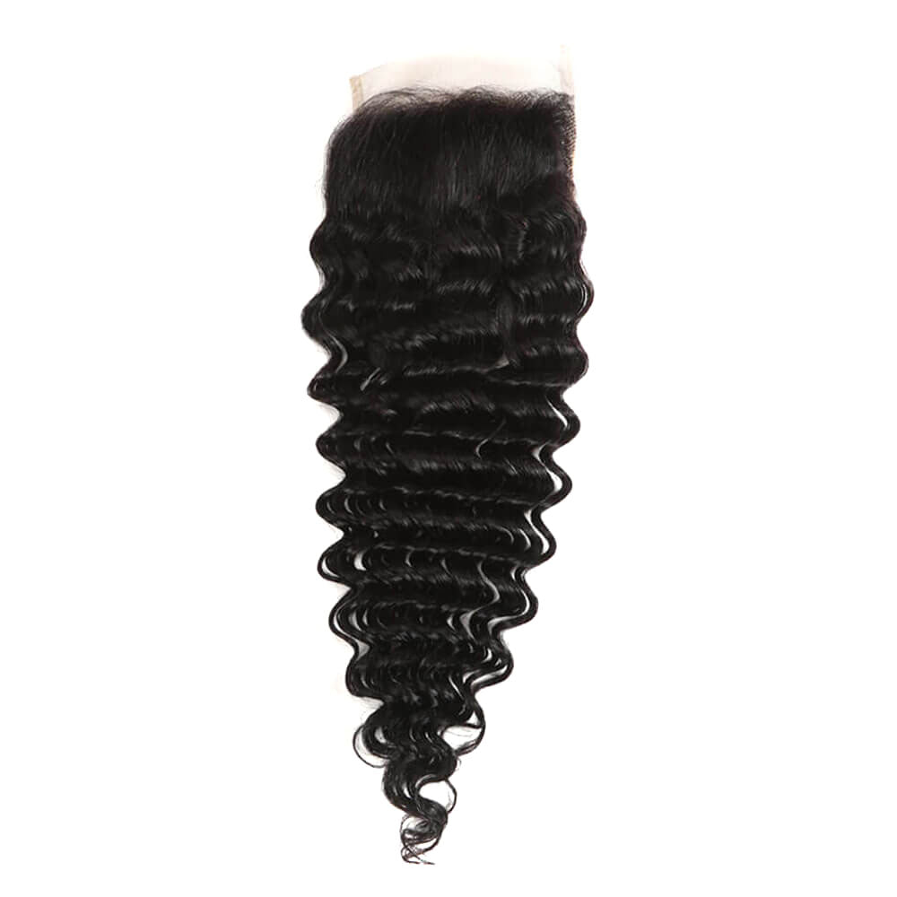 QVR Virgin Human Hair 4*4 Deep Wave Closure Natural Color