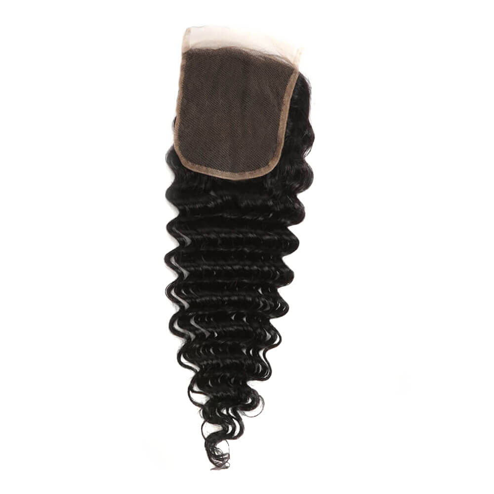 QVR Virgin Human Hair 4*4 Deep Wave Closure Natural Color